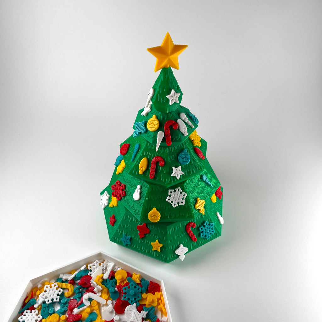NestAway Tree™ — A Nestable Desktop Holiday Tree with Ornaments & Gift Box Storage